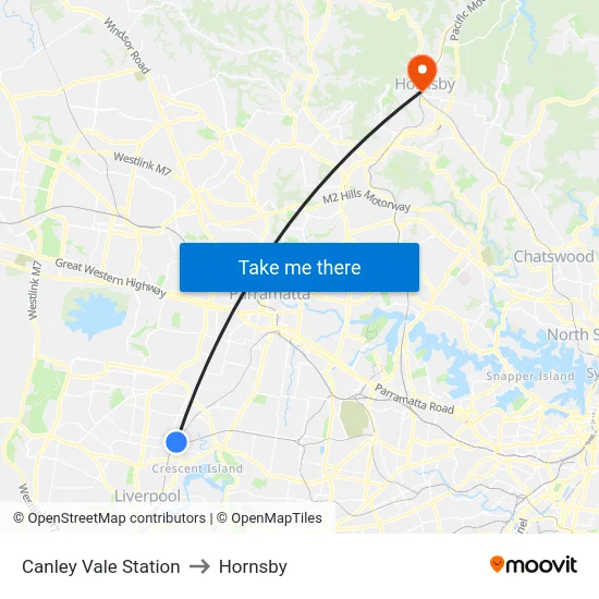 Canley Vale Station to Hornsby map