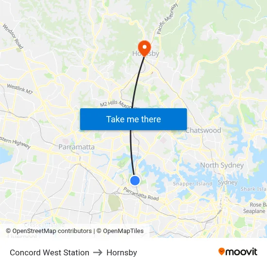 Concord West Station to Hornsby map