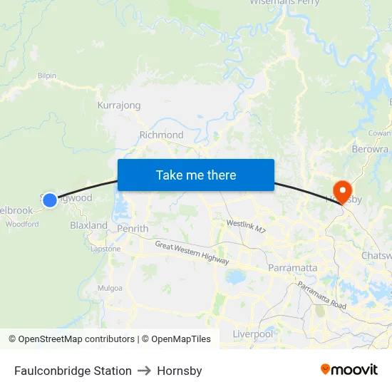 Faulconbridge Station to Hornsby map