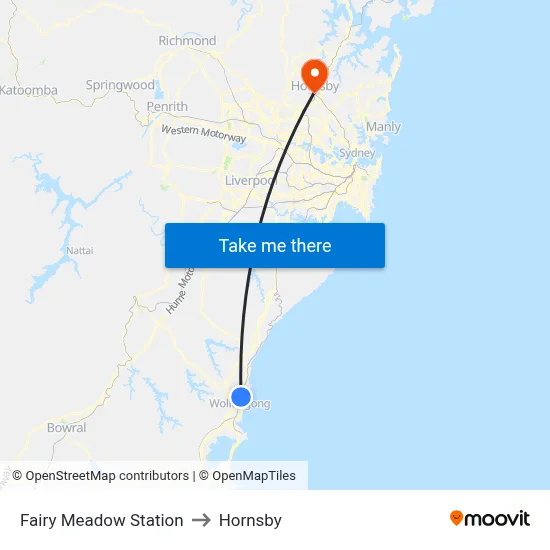 Fairy Meadow Station to Hornsby map