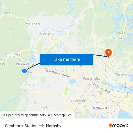 Glenbrook Station to Hornsby map