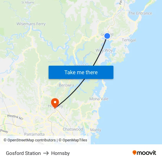 Gosford Station to Hornsby map
