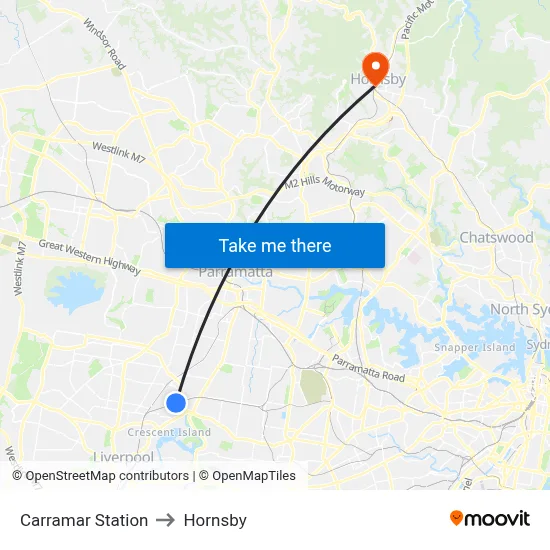 Carramar Station to Hornsby map