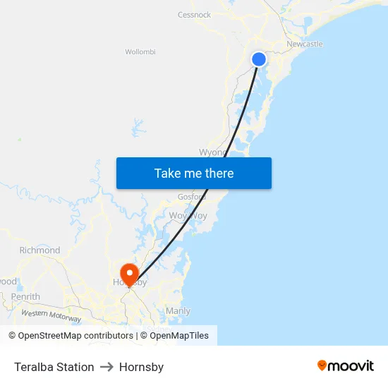 Teralba Station to Hornsby map