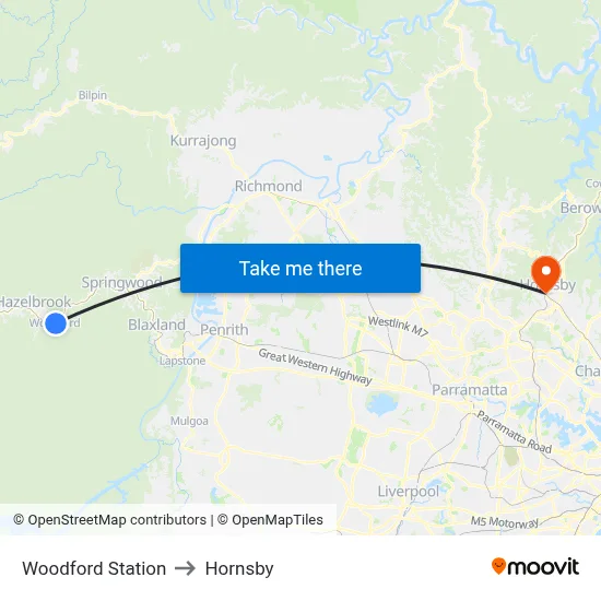 Woodford Station to Hornsby map