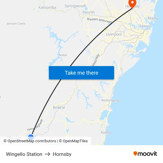 Wingello Station to Hornsby map