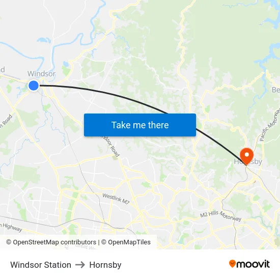 Windsor Station to Hornsby map