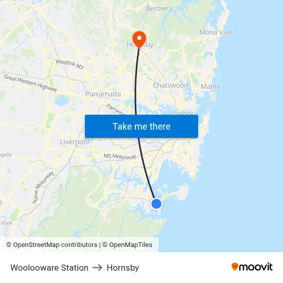 Woolooware Station to Hornsby map