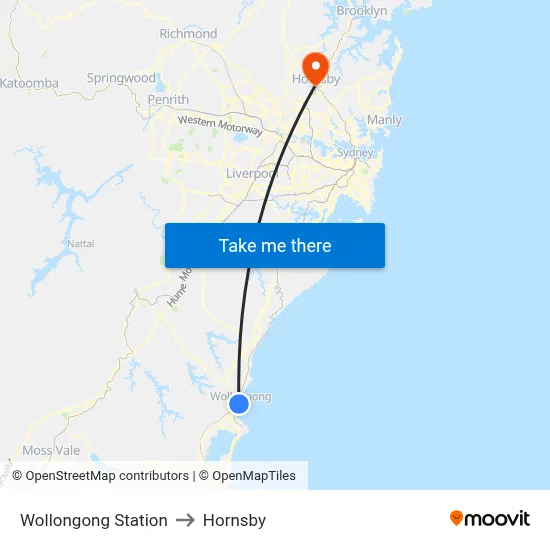 Wollongong Station to Hornsby map
