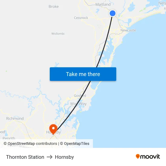 Thornton Station to Hornsby map