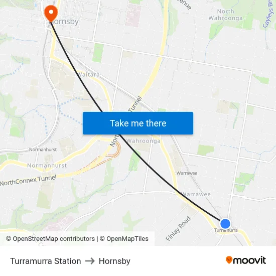 Turramurra Station to Hornsby map