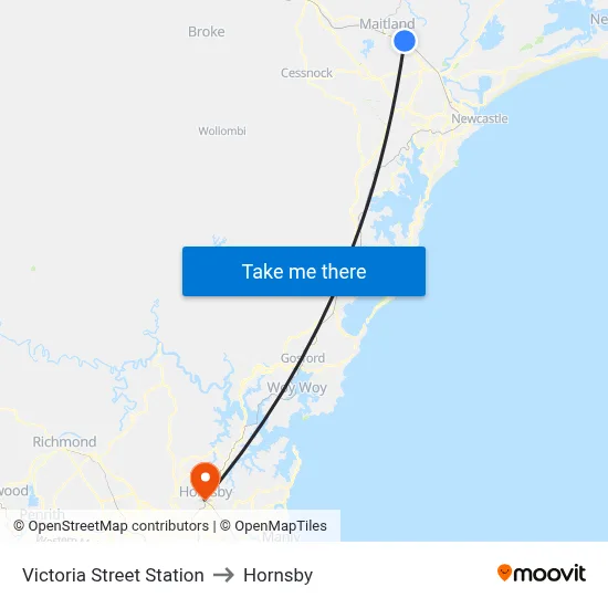 Victoria Street Station to Hornsby map