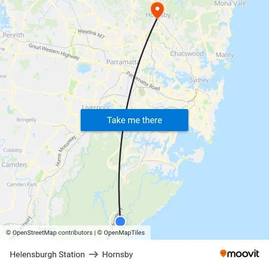 Helensburgh Station to Hornsby map