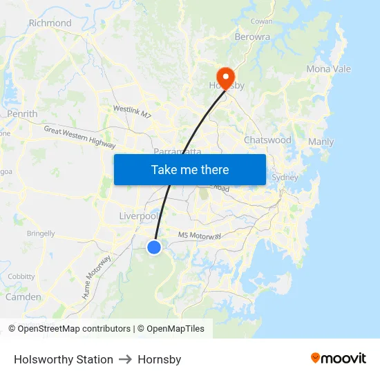 Holsworthy Station to Hornsby map