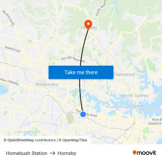 Homebush Station to Hornsby map