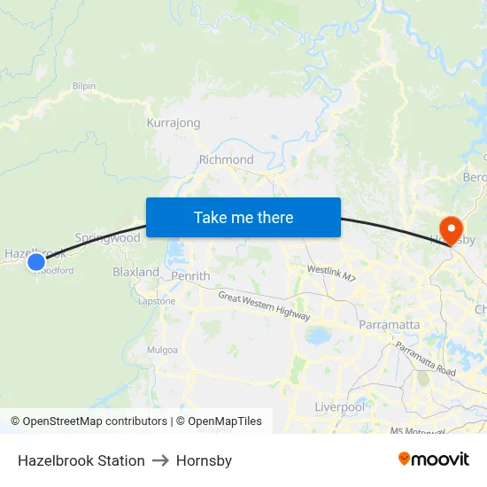 Hazelbrook Station to Hornsby map