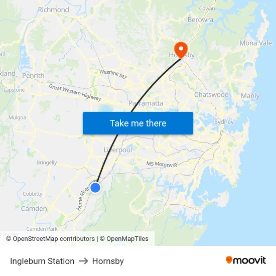 Ingleburn Station to Hornsby map