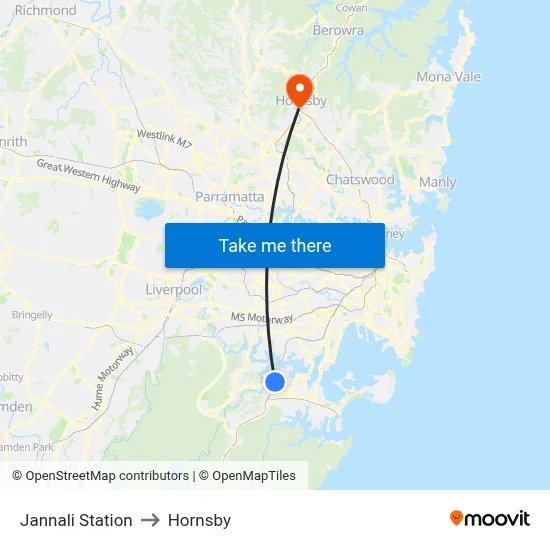 Jannali Station to Hornsby map