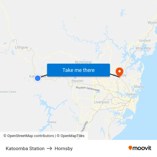 Katoomba Station to Hornsby map