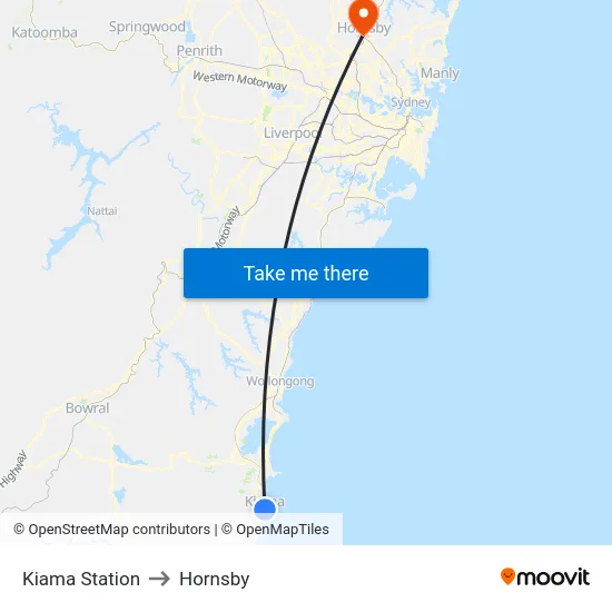 Kiama Station to Hornsby map