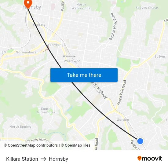 Killara Station to Hornsby map