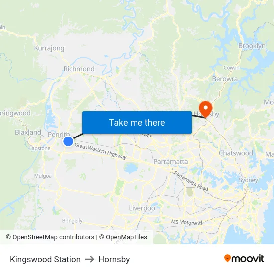 Kingswood Station to Hornsby map