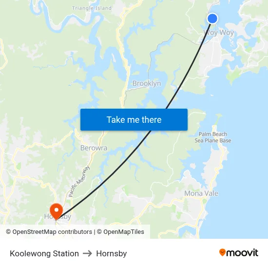 Koolewong Station to Hornsby map
