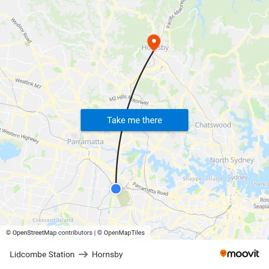 Lidcombe Station to Hornsby map