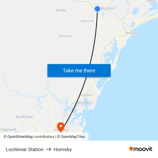 Lochinvar Station to Hornsby map