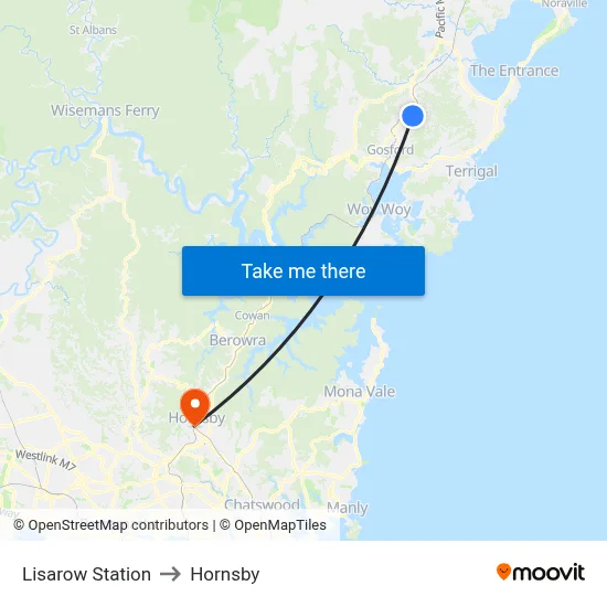 Lisarow Station to Hornsby map