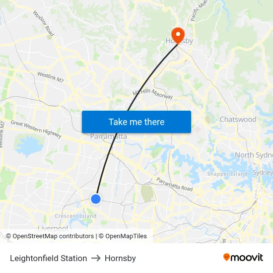 Leightonfield Station to Hornsby map