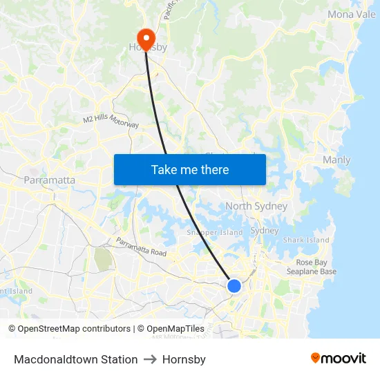 Macdonaldtown Station to Hornsby map