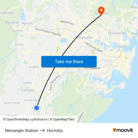 Menangle Station to Hornsby map