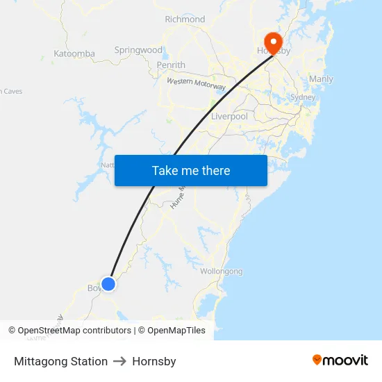 Mittagong Station to Hornsby map