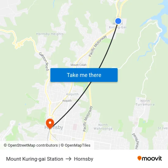 Mount Kuring-gai Station to Hornsby map