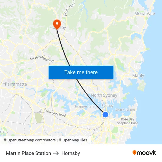 Martin Place Station to Hornsby map