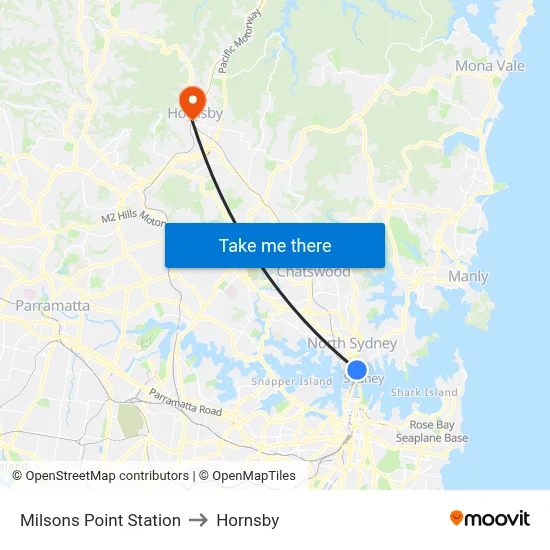 Milsons Point Station to Hornsby map