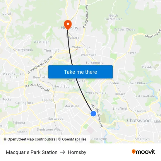 Macquarie Park Station to Hornsby map