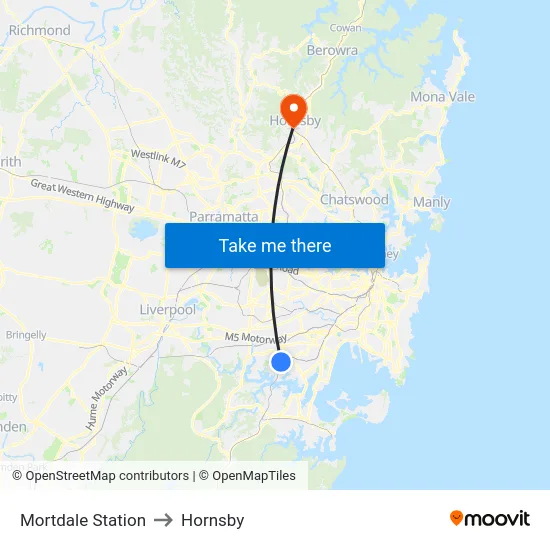 Mortdale Station to Hornsby map