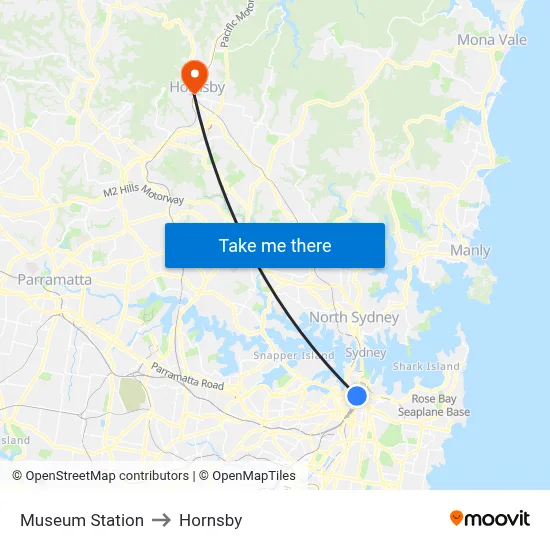 Museum Station to Hornsby map