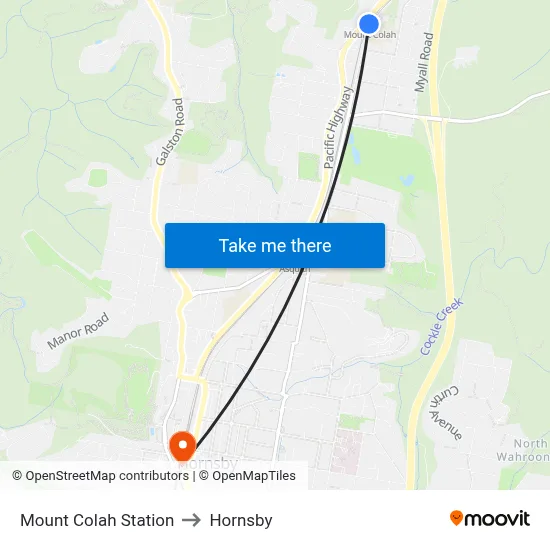 Mount Colah Station to Hornsby map