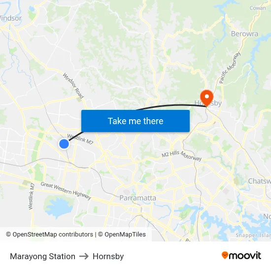 Marayong Station to Hornsby map