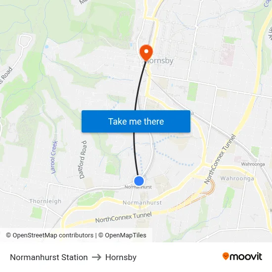 Normanhurst Station to Hornsby map