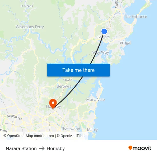 Narara Station to Hornsby map