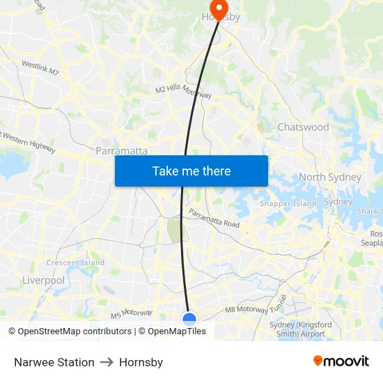 Narwee Station to Hornsby map