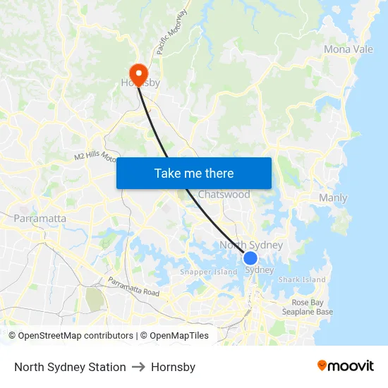North Sydney Station to Hornsby map