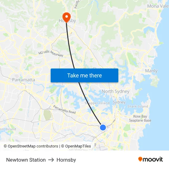 Newtown Station to Hornsby map