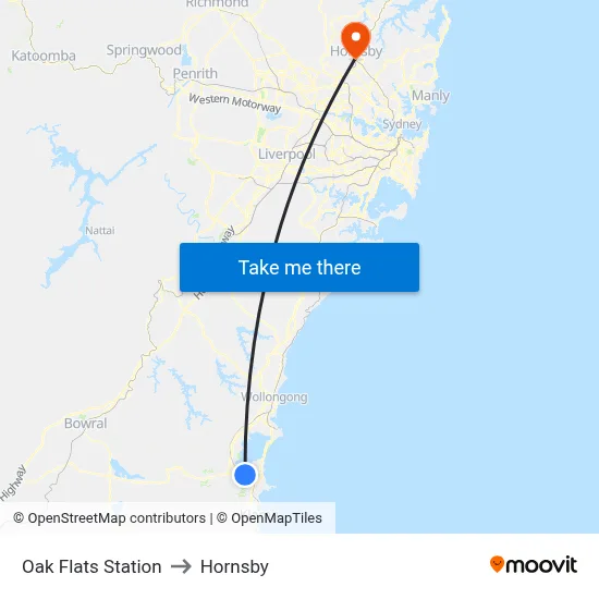 Oak Flats Station to Hornsby map