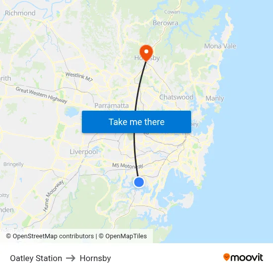 Oatley Station to Hornsby map