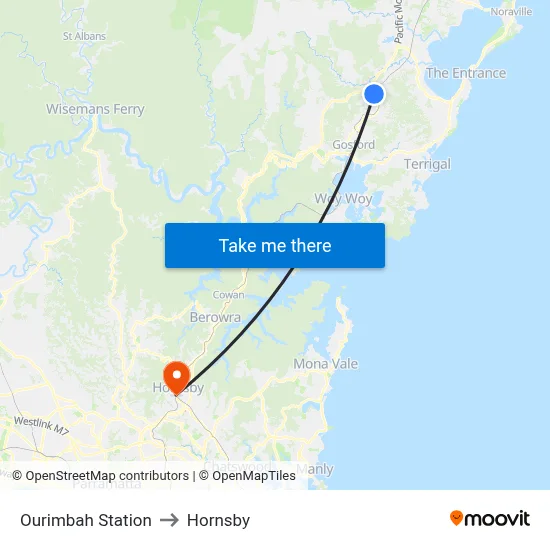 Ourimbah Station to Hornsby map